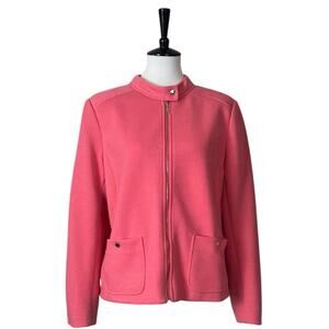 Tommy Hilfiger Jacket Blazer Women’s Knit Zip Front Collarless Pink Plus Size 16